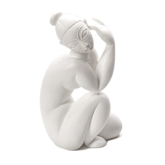 Modigliani abstract kneeling female nude miniature statue in white resin