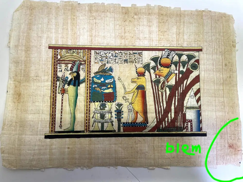 Painted Egyptian gods on papyrus, made in Egypt, part of our Attic Collection with only a few left.