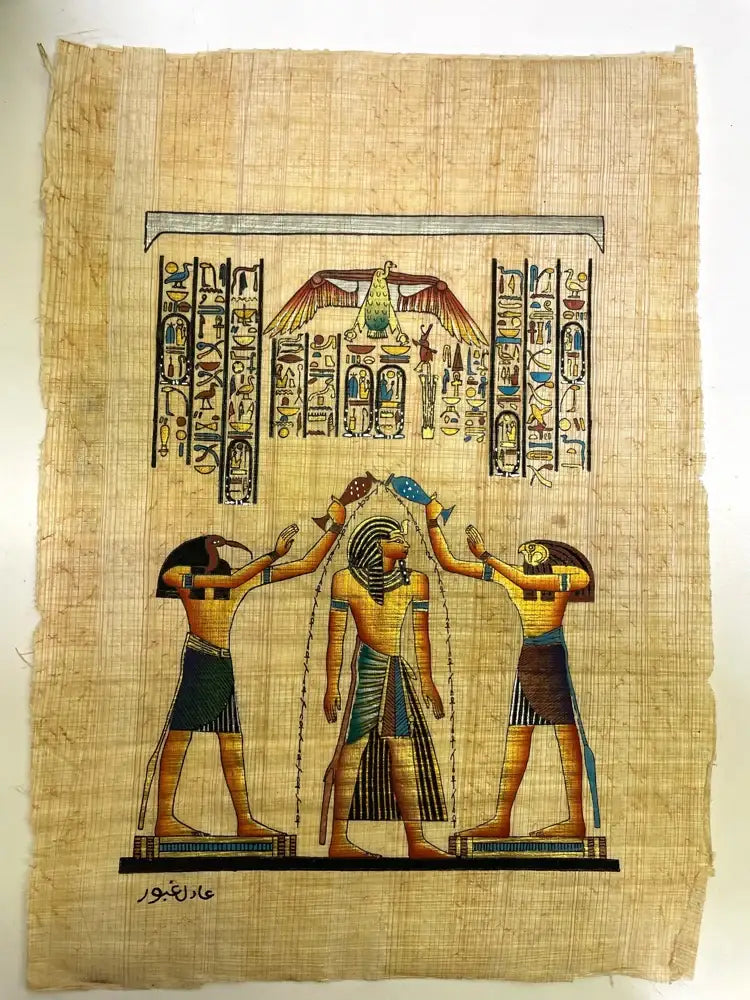 Painted Egyptian gods on papyrus, made in Egypt, part of our Attic Collection with only a few left.