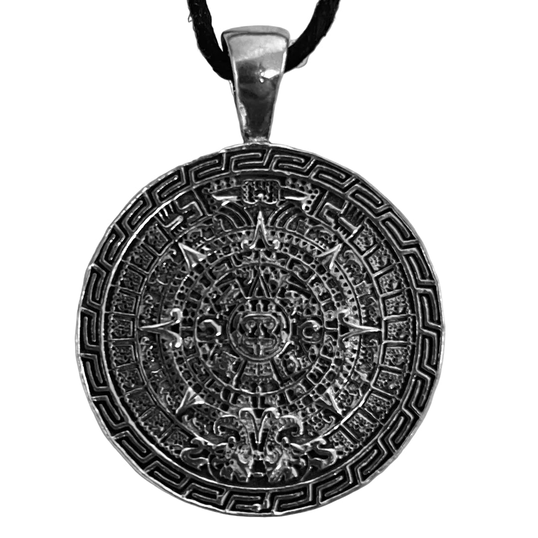 Mayan calendar necklace PDP-2355, lead-free pewter Aztec Sun Stone pendant