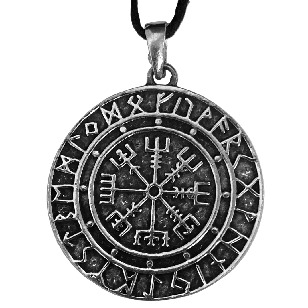 Vegvisir Viking compass necklace PDP-2476, lead-free pewter Icelandic wayfinder stave