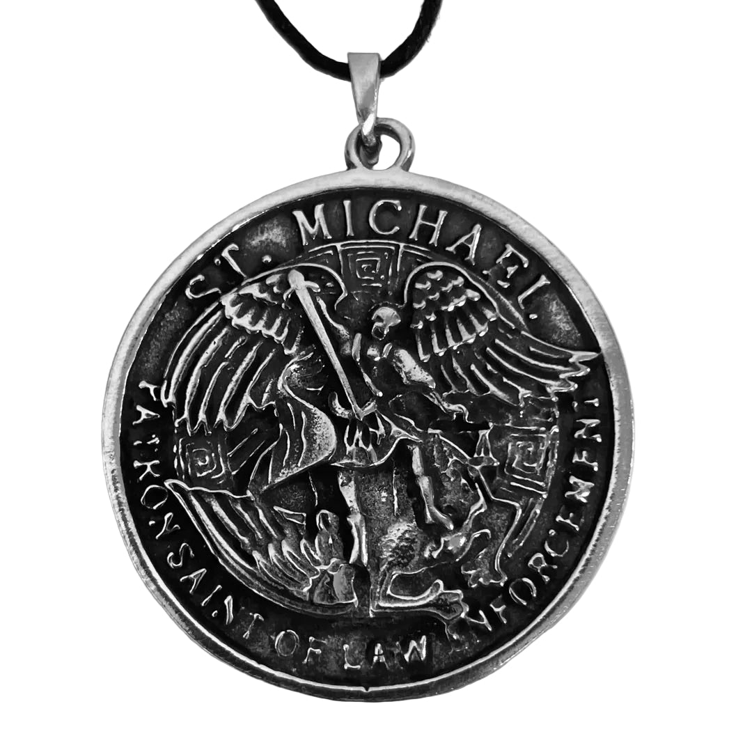 St. Michael necklace PDP-2893, large two-sided lead-free pewter archangel medal