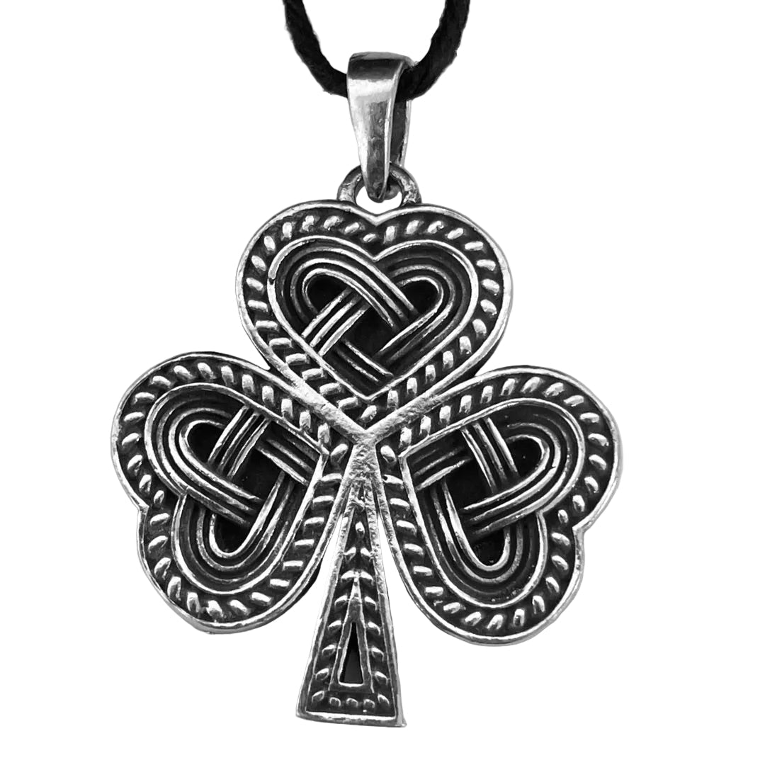 Shamrock Celtic knot necklace PDP-3015, lead-free pewter three-leaf clover and knotwork