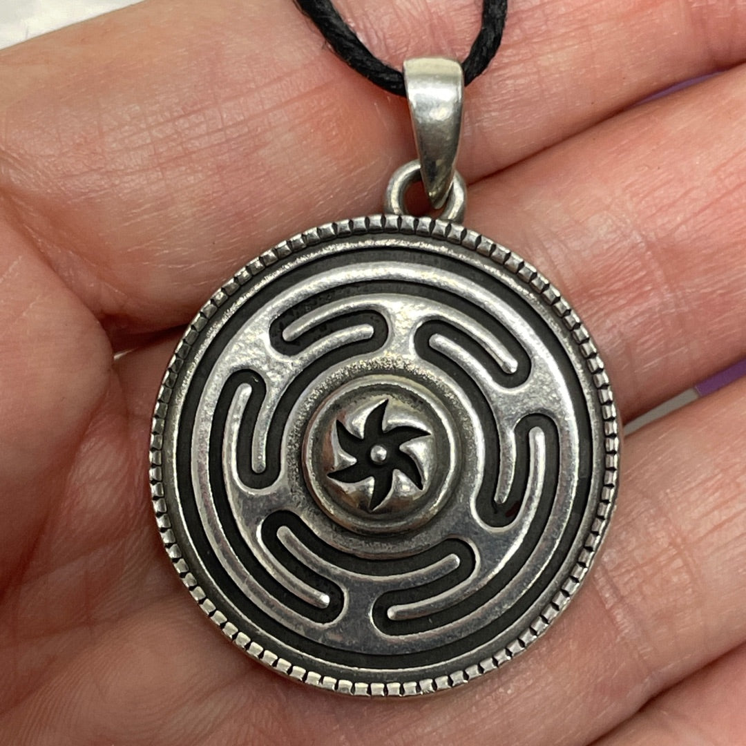 Hecates Wheel Strophalos Pewter Pendant Necklace