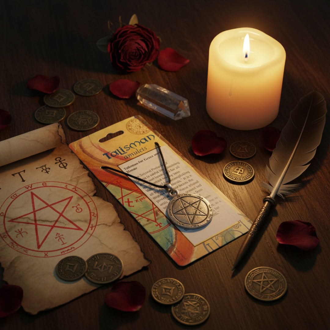 Talisman kabbala for grace and honor amongst occult amulets and candle