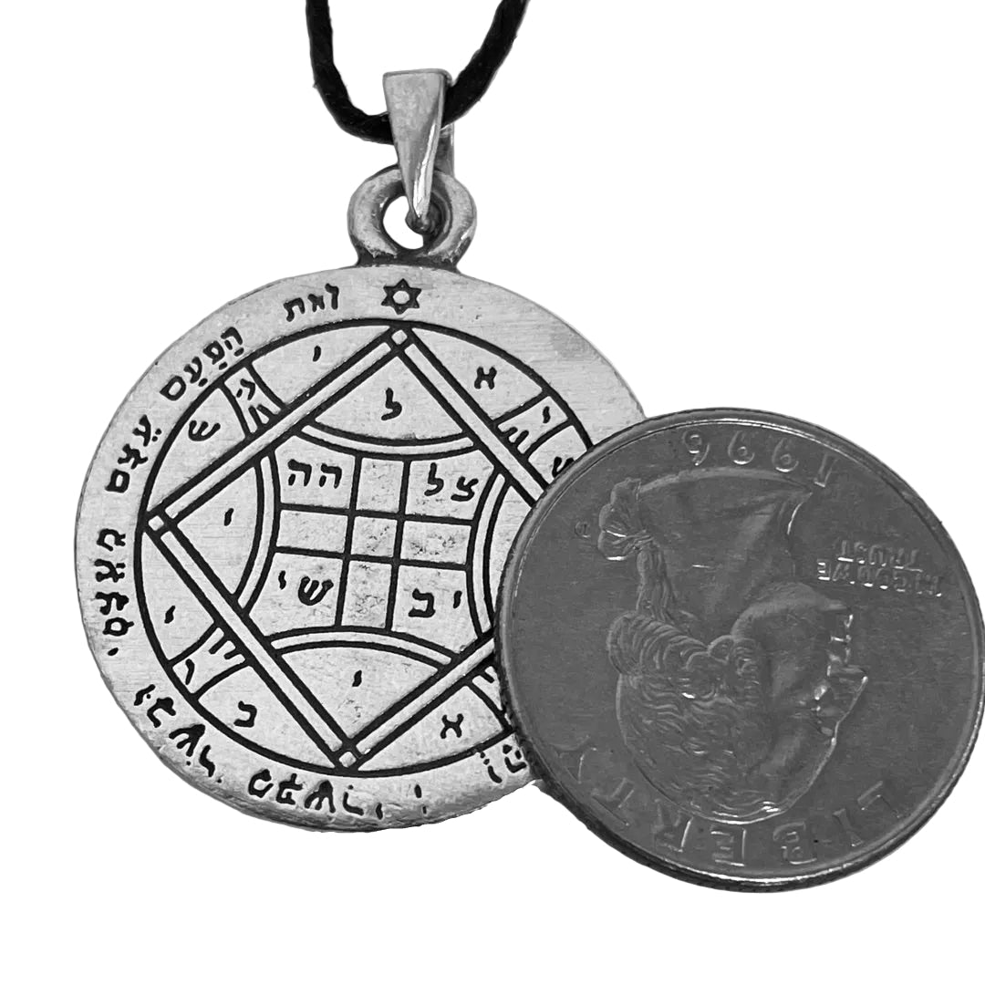 Fourth Pentacle of Venus pewter pendant shown for scale next to quarter