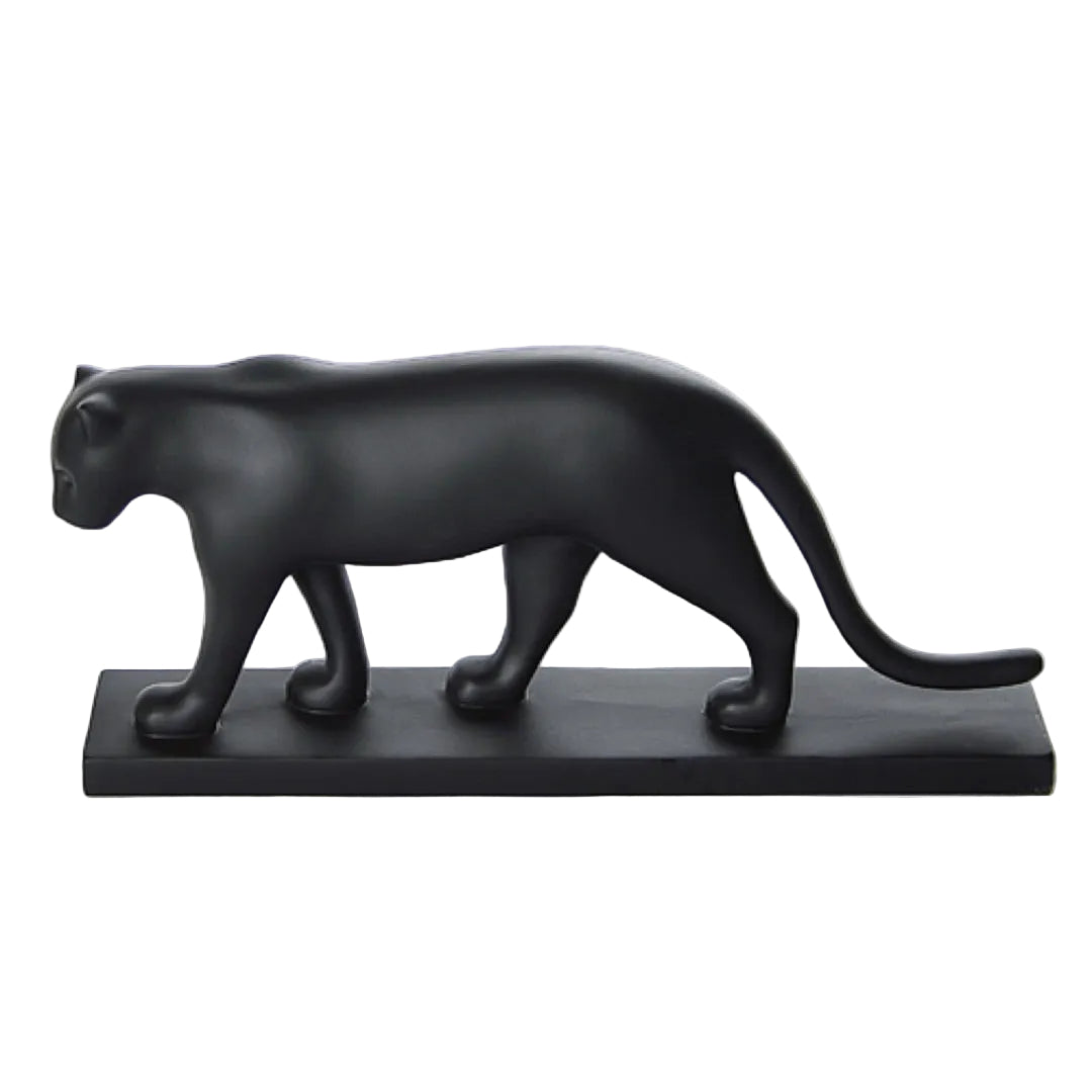 Side view modern black panther animal statue inspired by François Pompon.