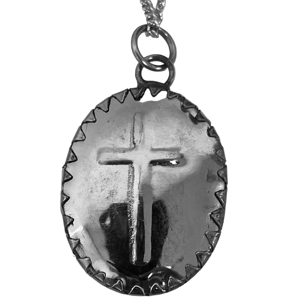 Back view of Archangel Michael pendant shows Christian cross