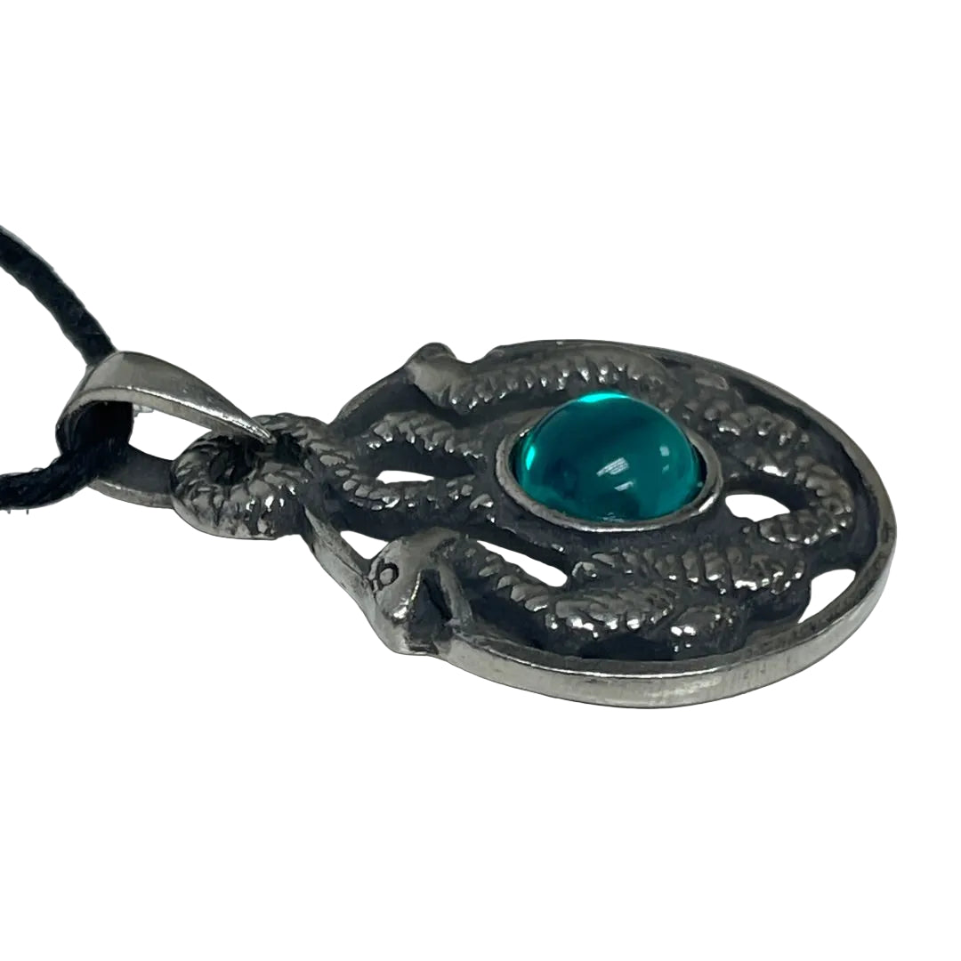 Celtic Snakes Pendant Necklace - Nathair the Snake Druids Green Stone
