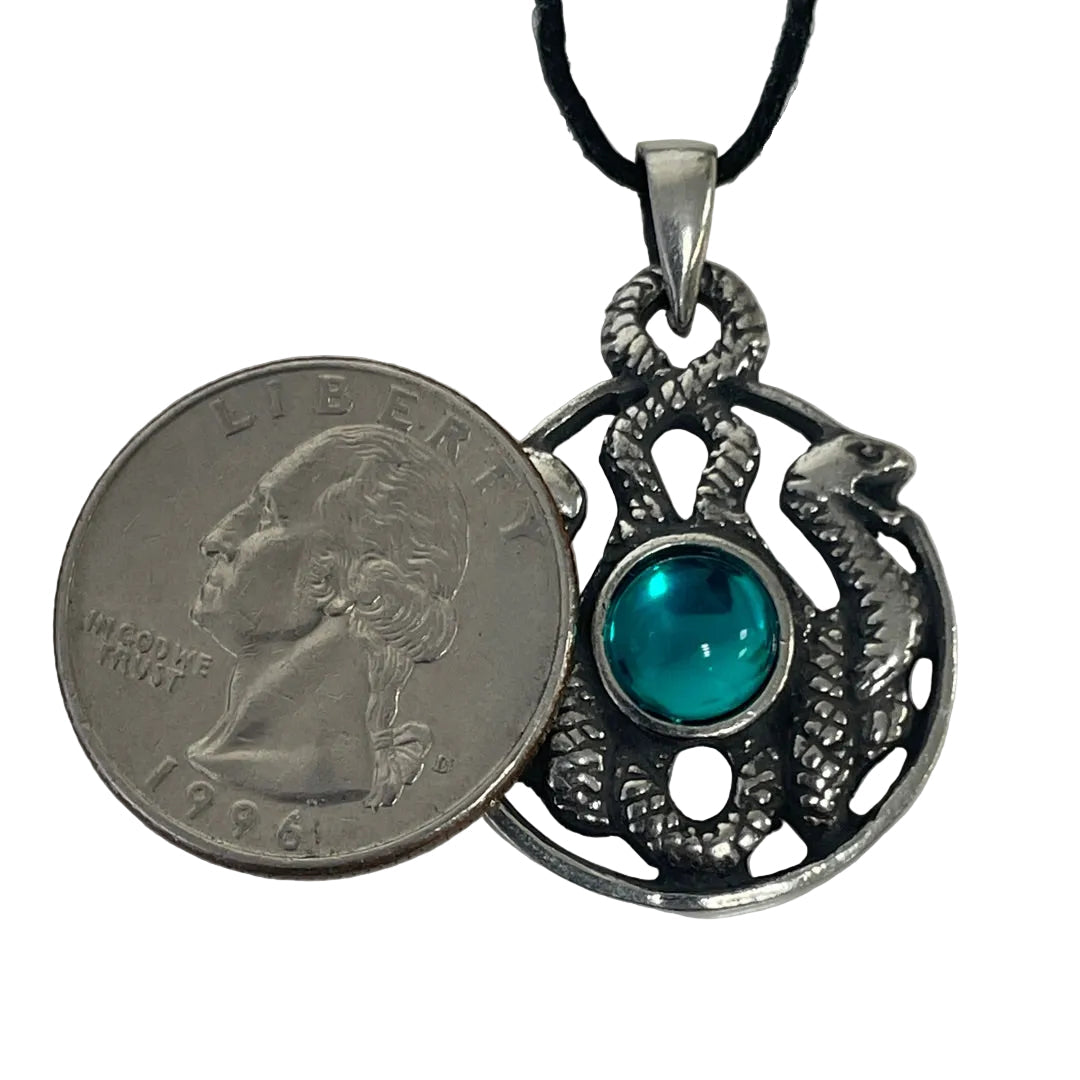 Celtic Snakes Pendant Necklace - Nathair the Snake Druids Green Stone