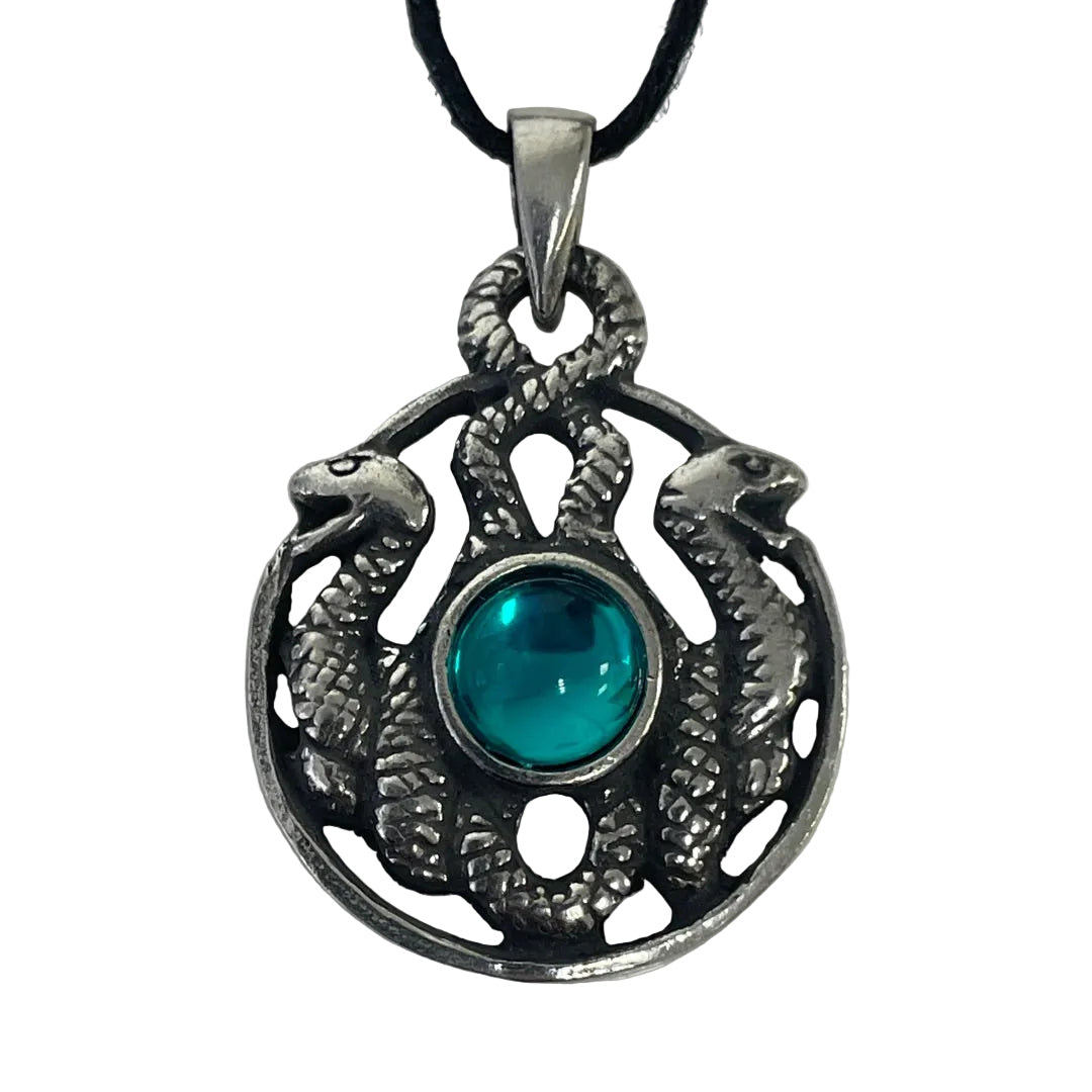 Celtic Snakes Pendant Necklace - Nathair the Snake Druids Green Stone