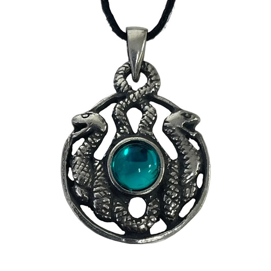 Celtic Snakes Pendant Necklace - Nathair the Snake Druids Green Stone