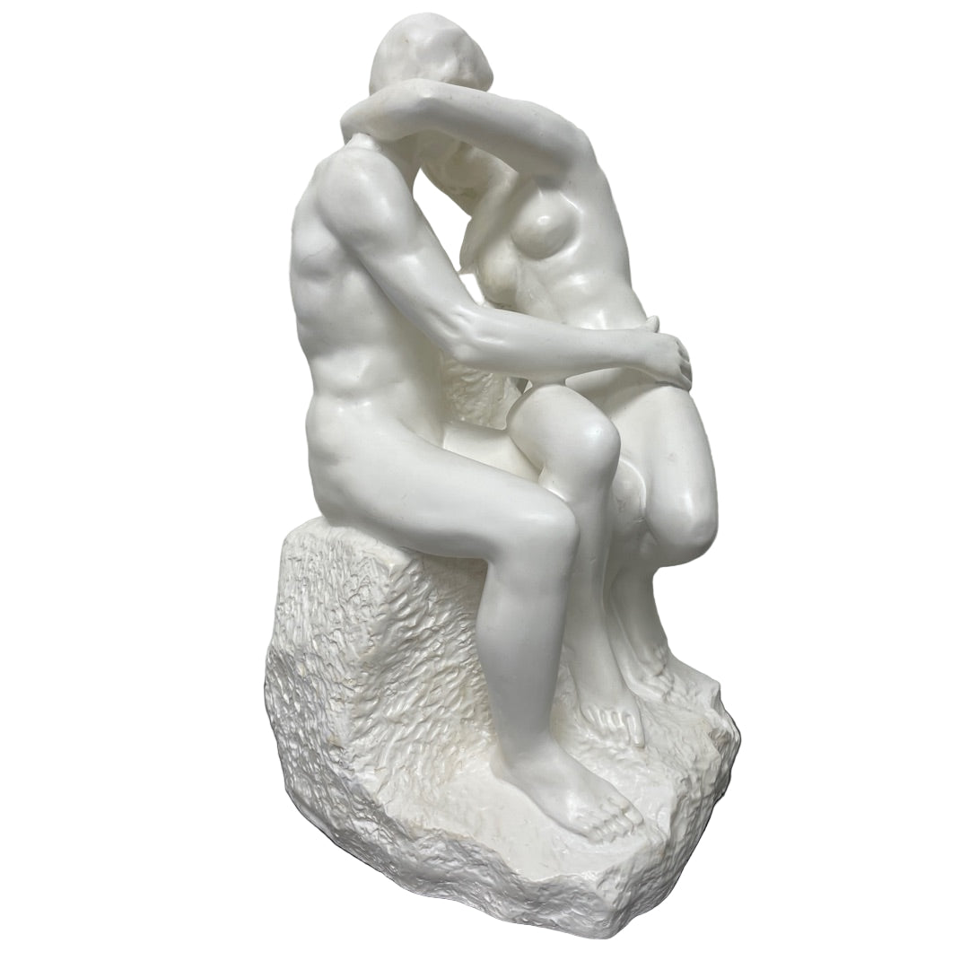 White 10-inch Rodin The Kiss sculpture showing embracing lovers.