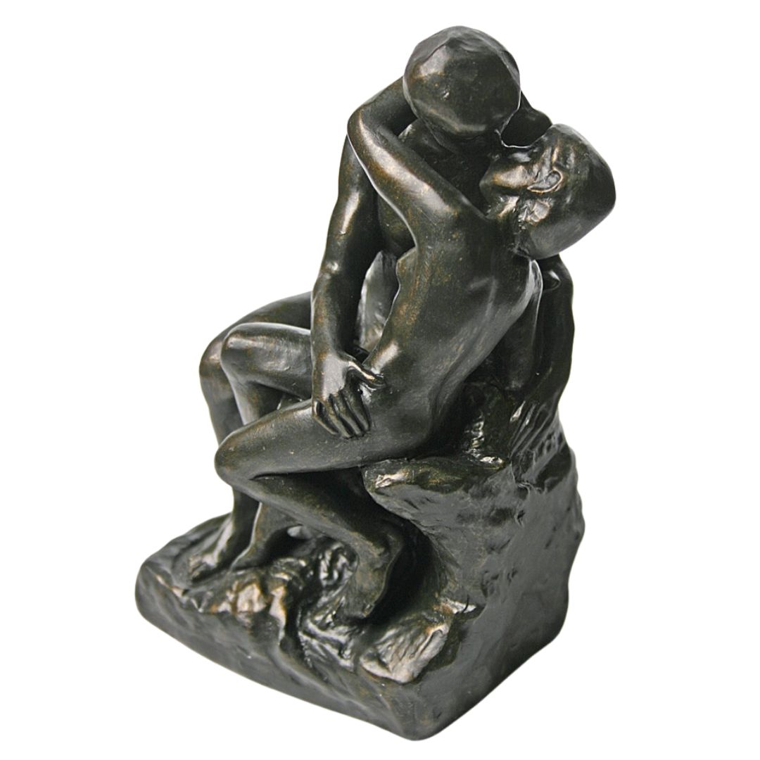 Rodin The Kiss small bronze-finish statue inspired by Dante.