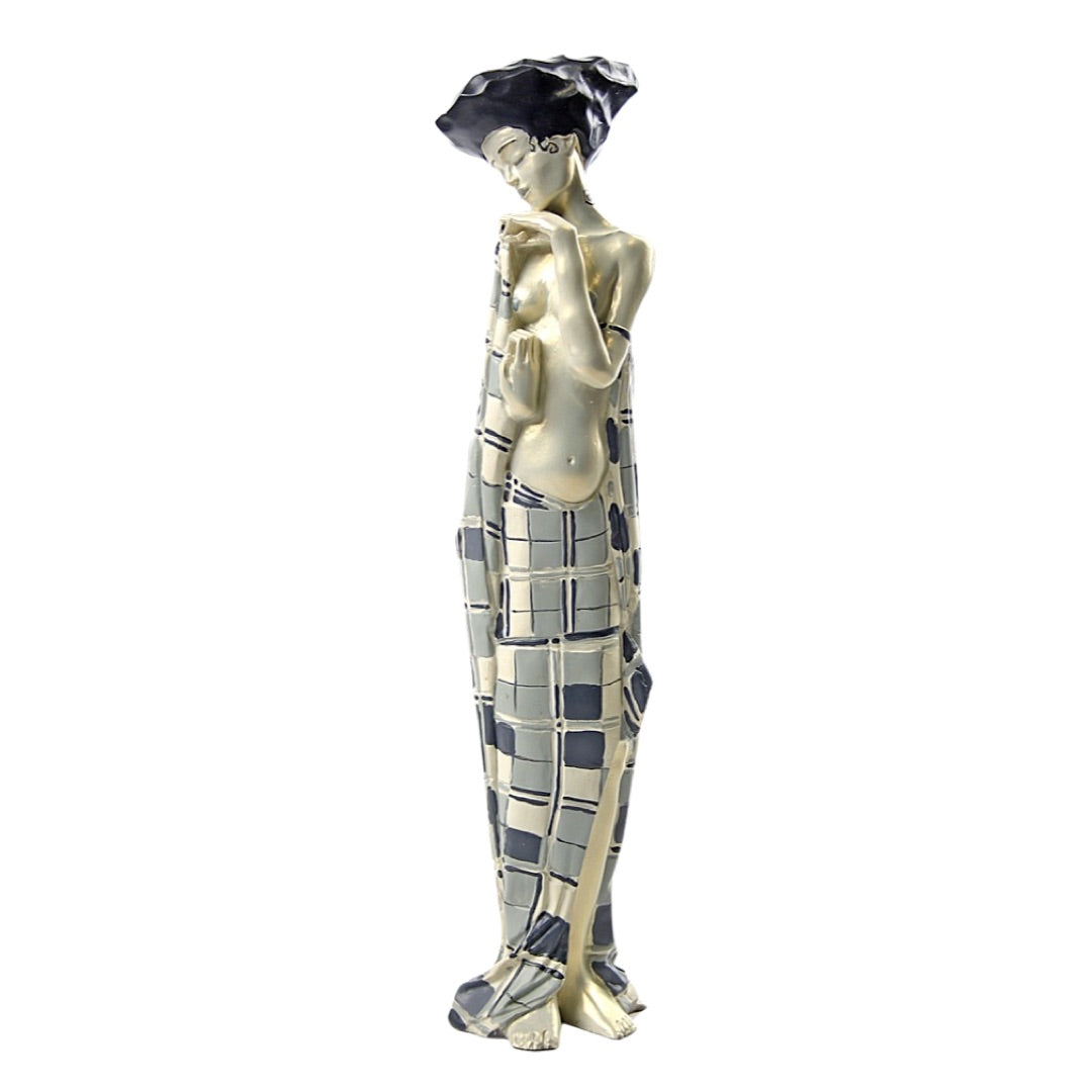 Gertie Schiele Graceful Art Nouveau Portrait in Checkered Cloth by Egon Schiele 11.5H