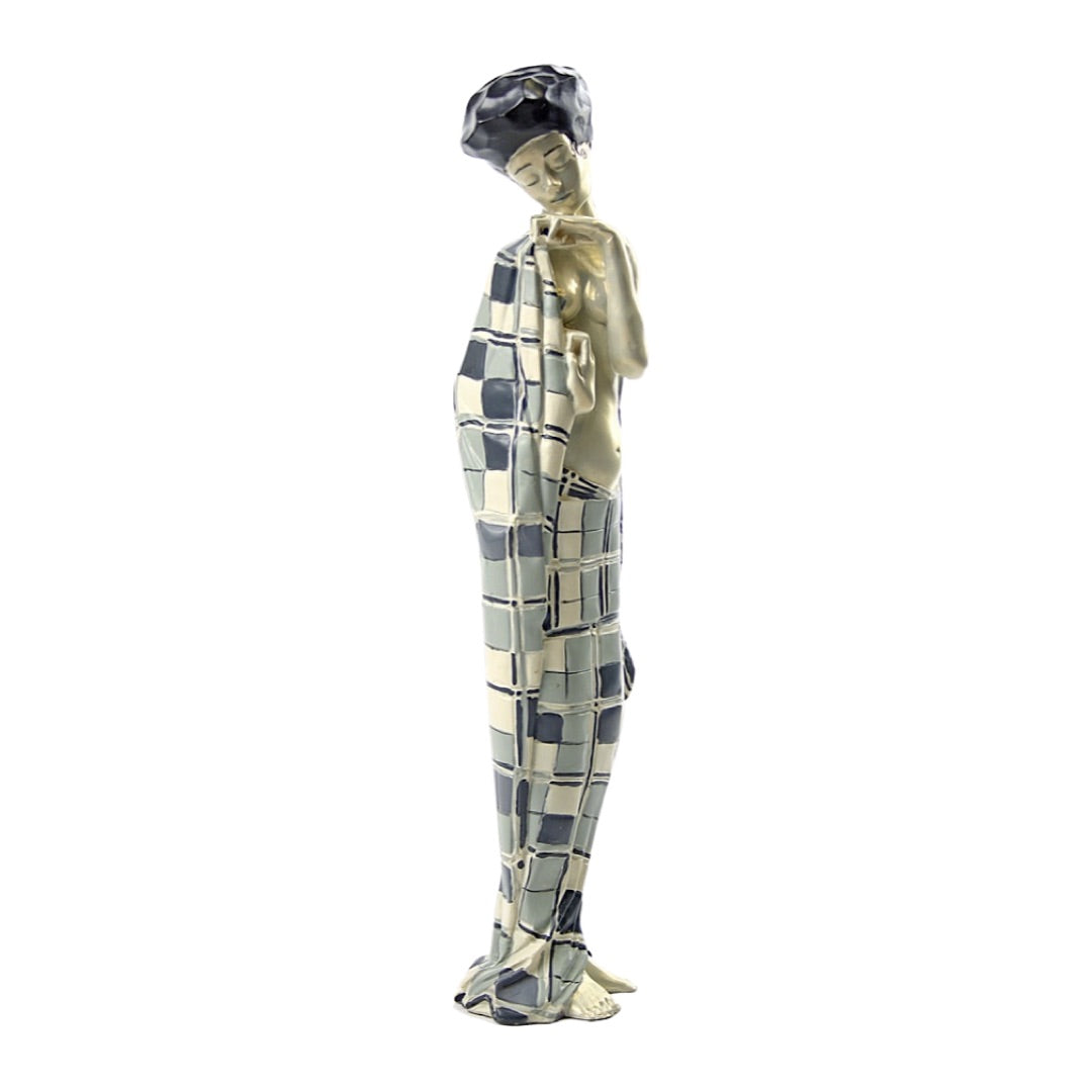Gertie Schiele Graceful Art Nouveau Portrait in Checkered Cloth by Egon Schiele 11.5H
