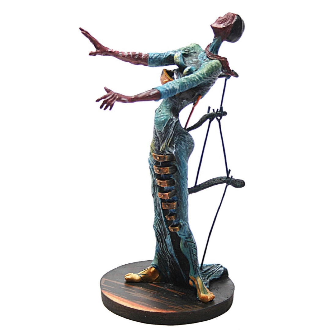 Dalí Burning Giraffe surrealism figurine featuring the ghostlike female figure with open drawers in her body and dreamlike outstretched arms.