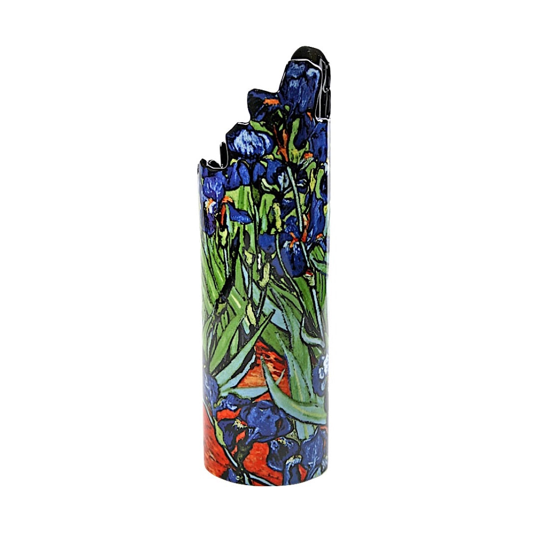 Van Gogh Irises ceramic flower vase with purple and green floral design