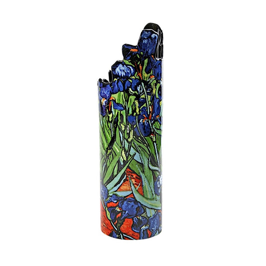 Van Gogh Irises ceramic flower vase with purple and green floral design