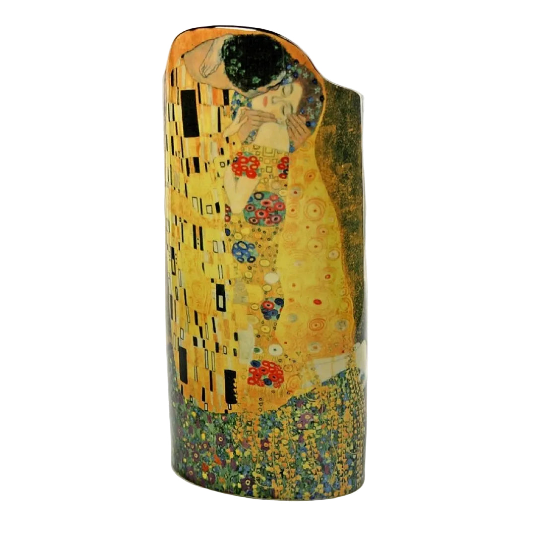 Gustav Klimt The Kiss ceramic art vase with gold mosaic pattern and embracing couple, Silhouette d’Art SDA05