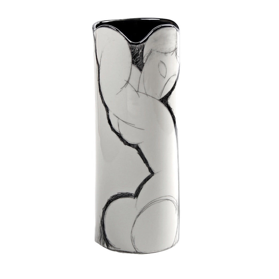 Modigliani woman silhouette ceramic vase with black rim