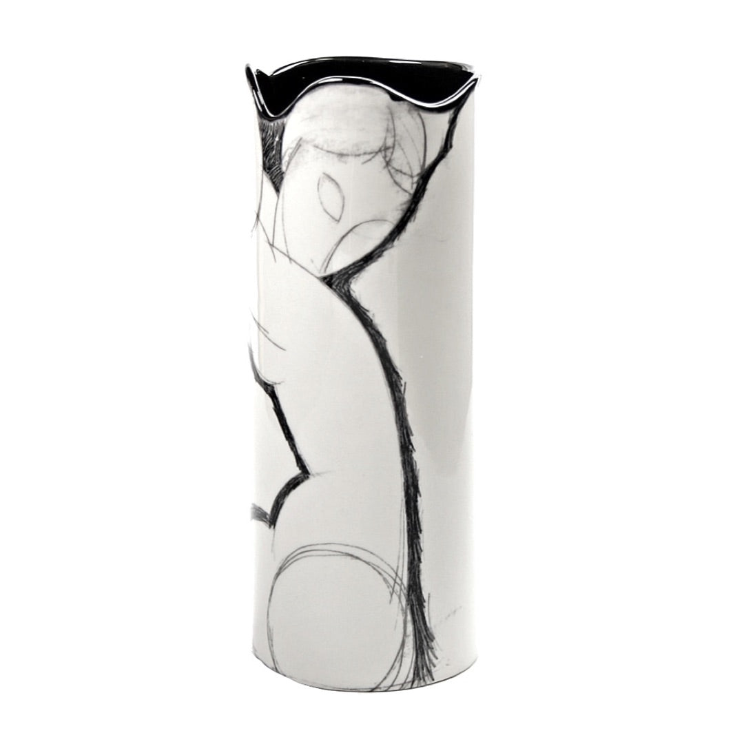 Modigliani inspired silhouette vase with curved rim and minimalist design