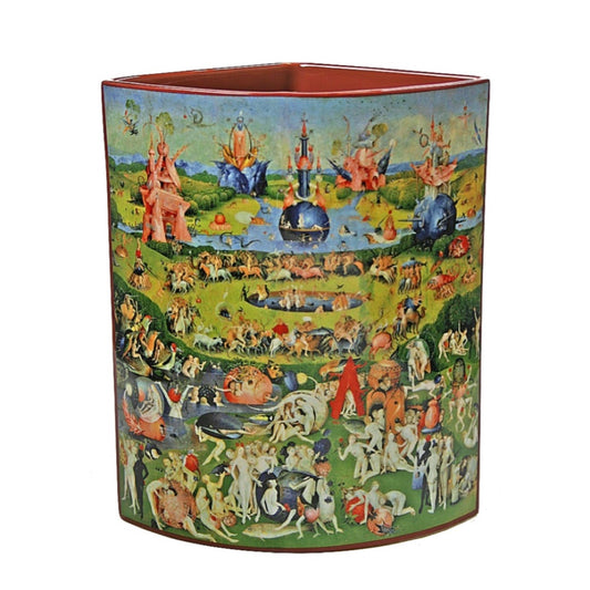 Bosch Garden of Earthly Delights square ceramic vase with triptych panels
