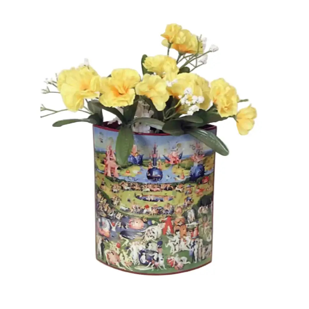 Hieronymus Bosch Earthly Delights art vase with red interior and detailed scenes