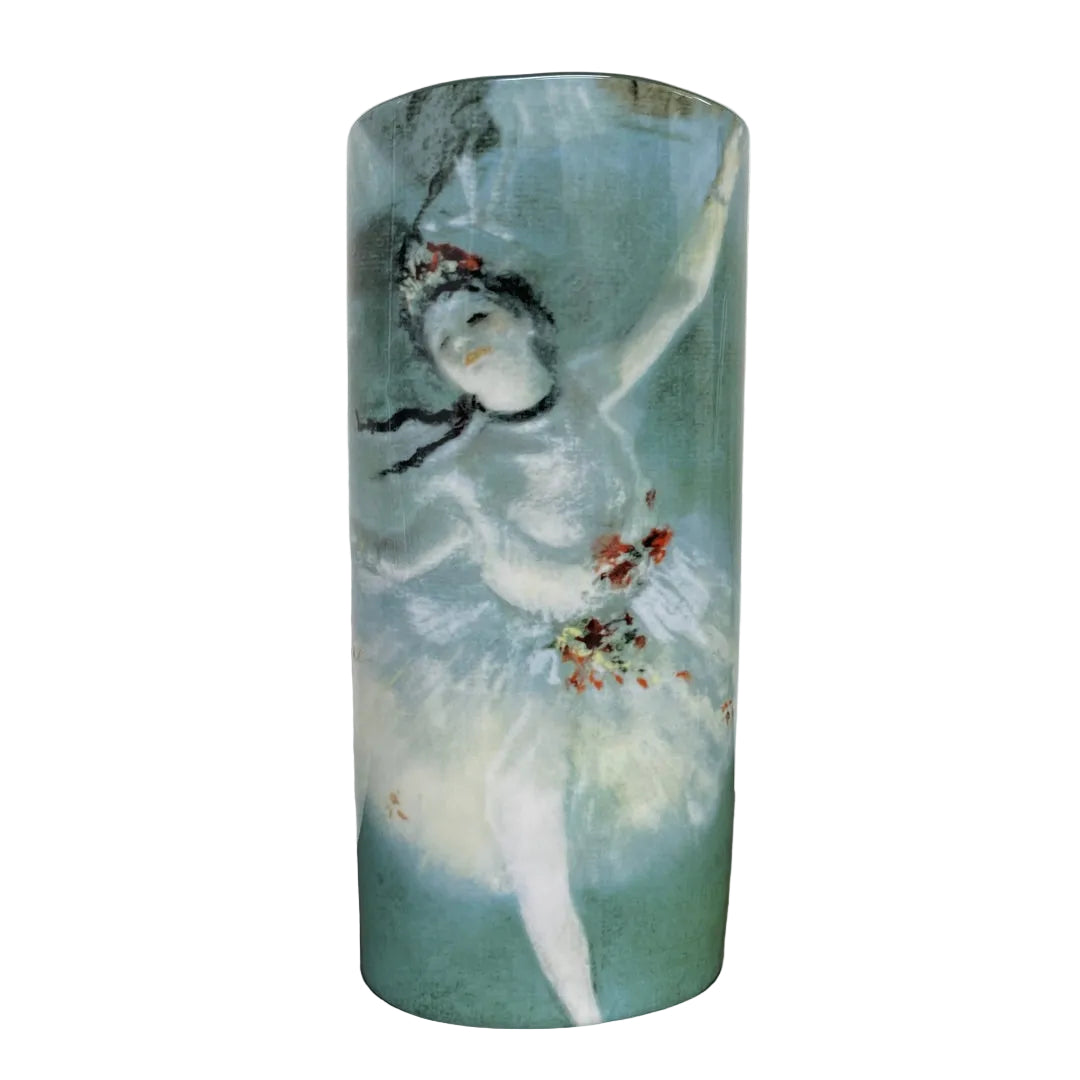 Degas ballerina ceramic vase in soft green tones with floating dancer detail