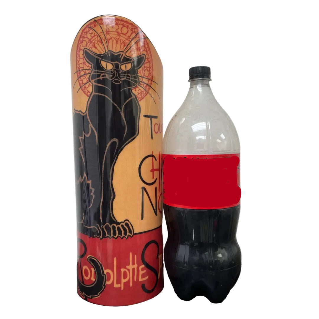 Large Paris poster art vase featuring Steinlen Le Chat Noir design