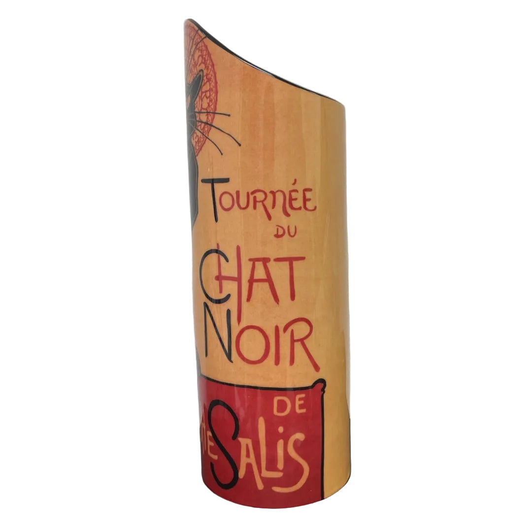 Steinlen Chat Noir vase shown at 15 inches tall on tabletop