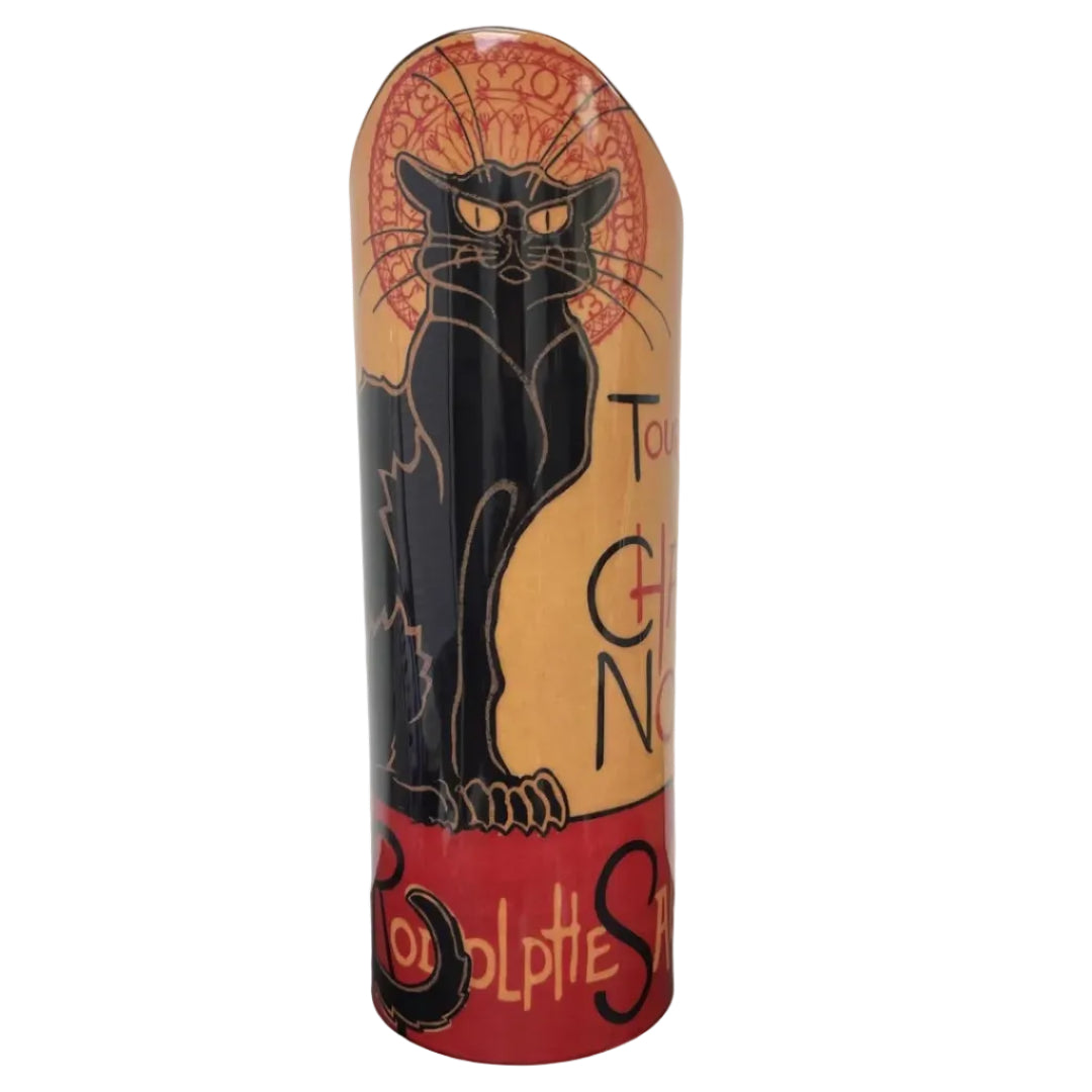 Steinlen Chat Noir ceramic flower vase with black cat poster art