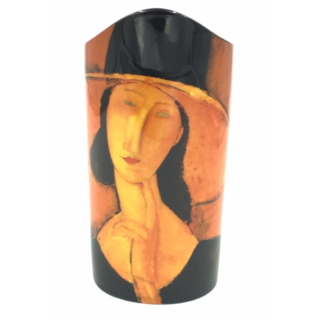 Modigliani Jeanne Hébuterne ceramic art vase with elongated portrait and warm earth tones
