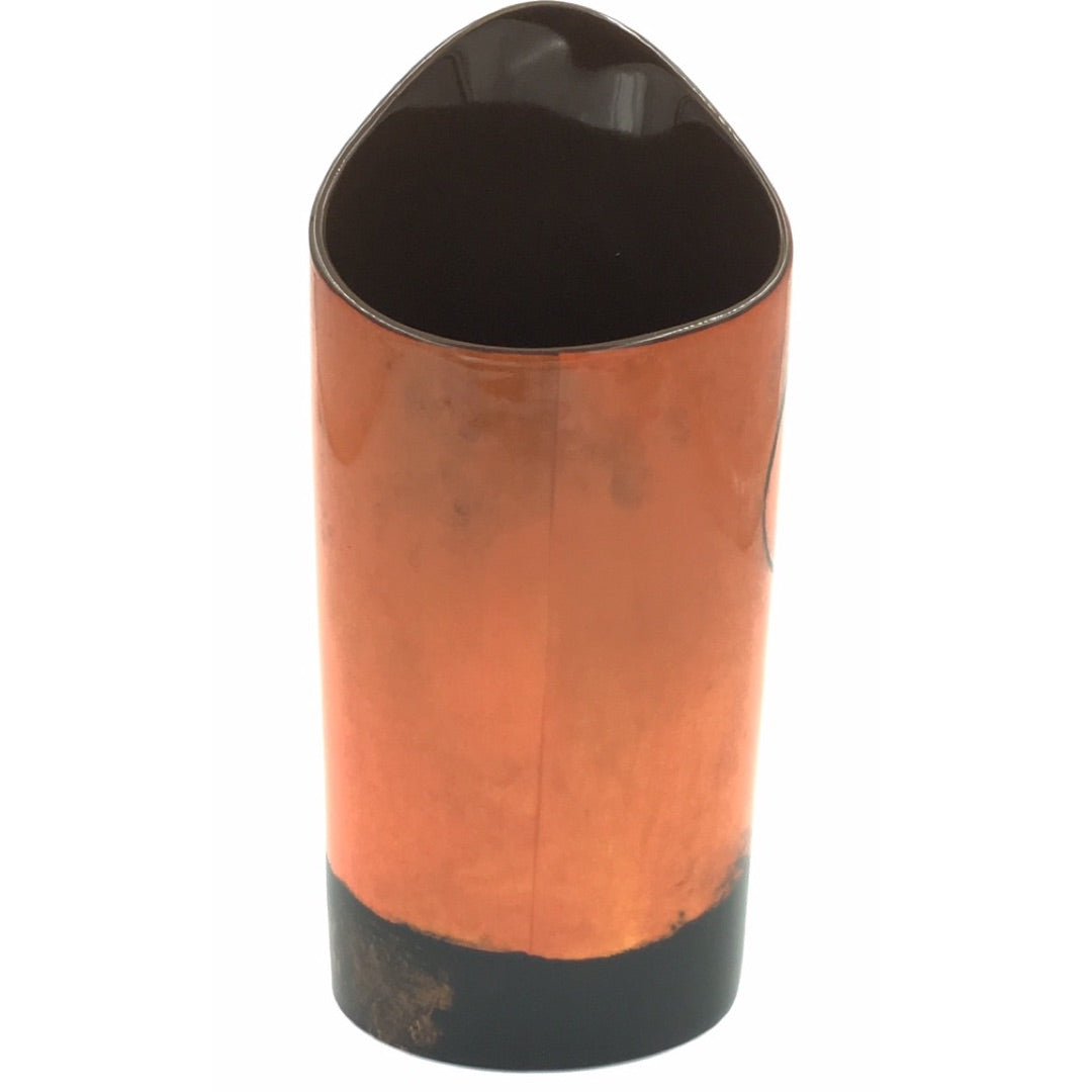 back view Amedeo Modigliani portrait vase with stylized face and ochre background, SDA18