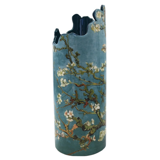 Van Gogh Almond Tree in Blossom ceramic flower vase in blue grey tones