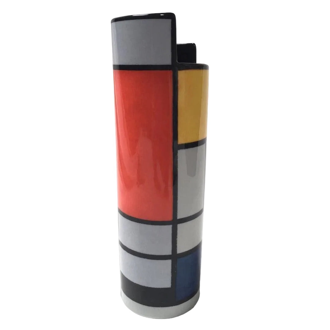 Mondrian Red Blue Yellow Modern Art Ceramic Flower Vase 9.75H - Museumize.com