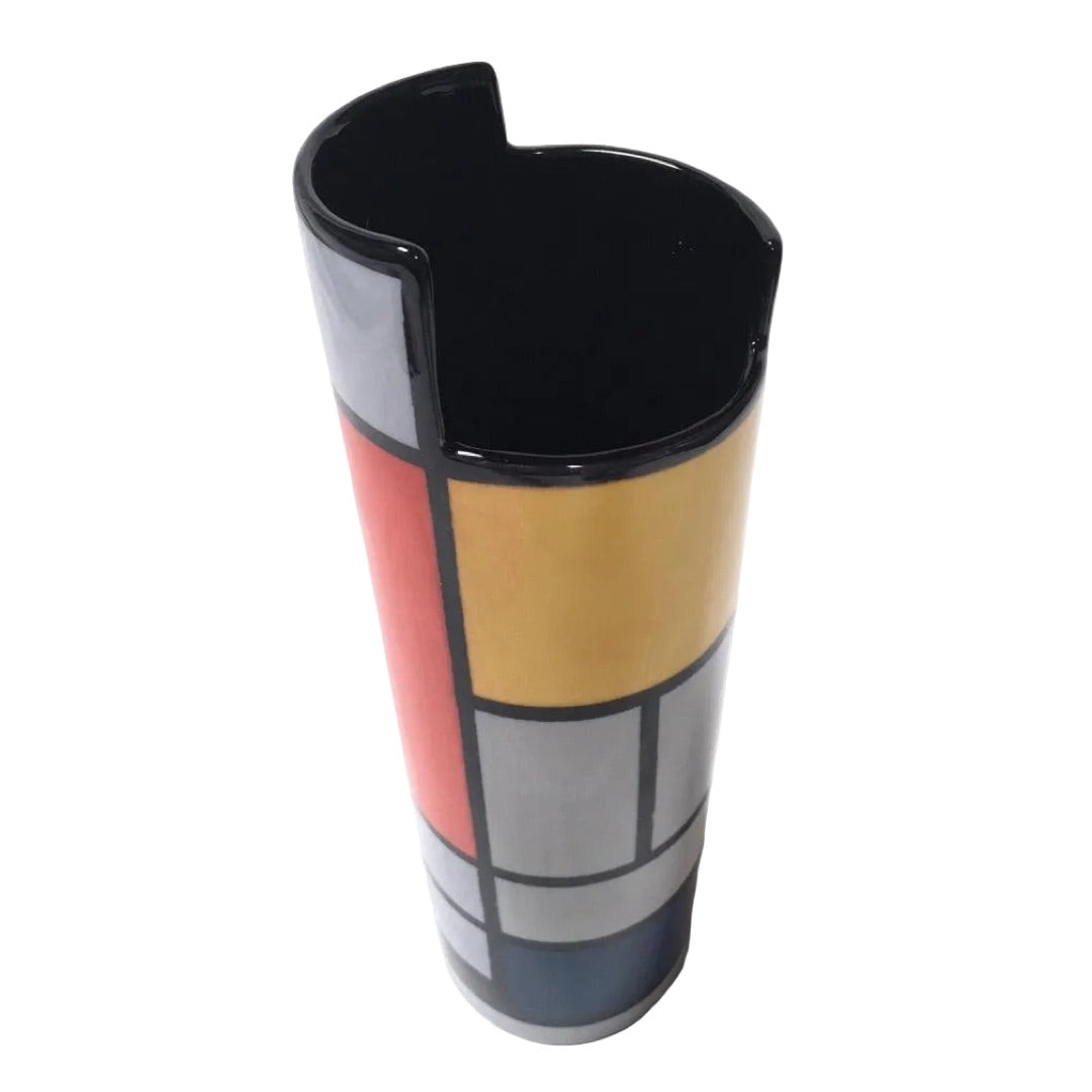 Mondrian Red Blue Yellow Modern Art Ceramic Flower Vase 9.75H - Museumize.com