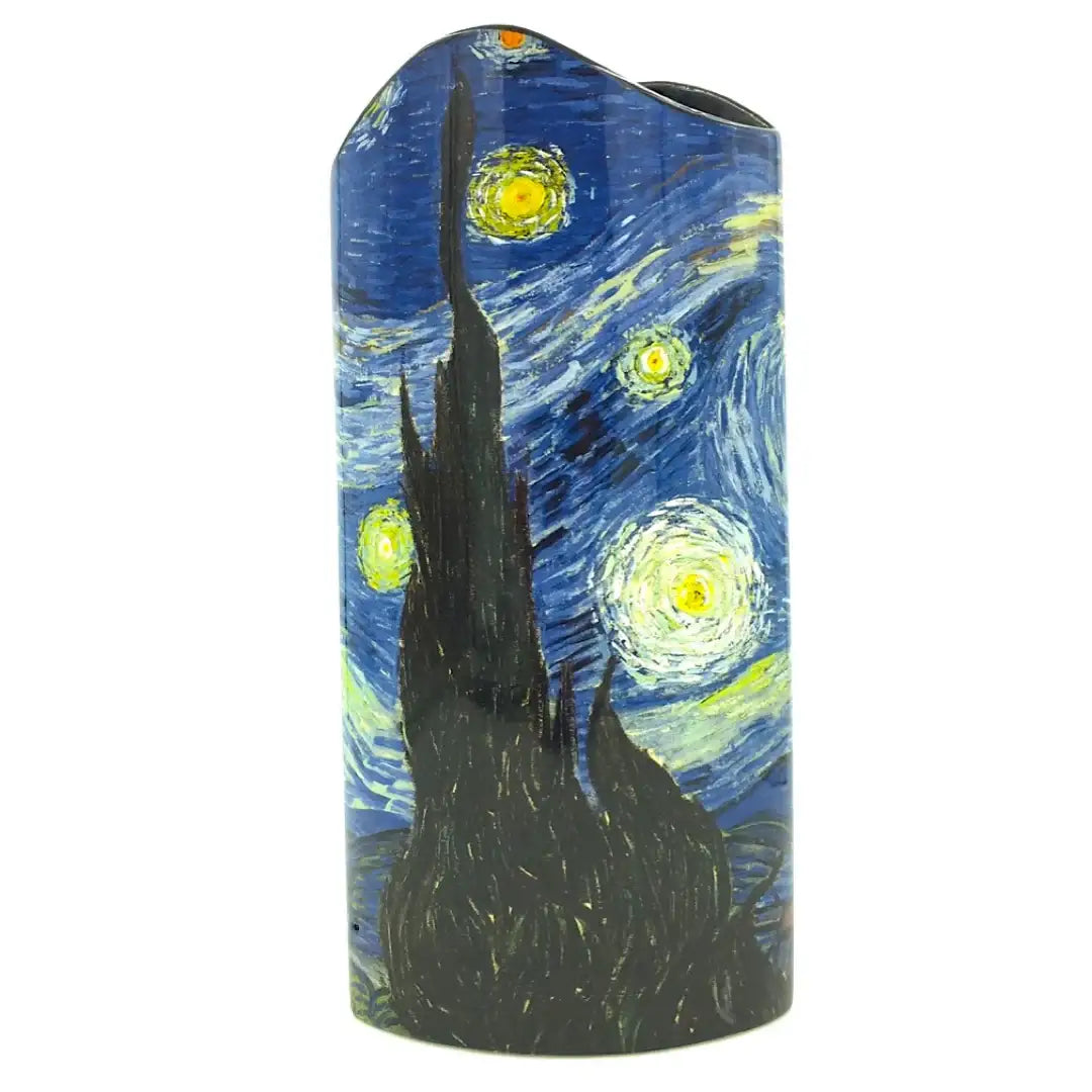 Van Gogh Starry Night tall ceramic flower vase with textured night sky design