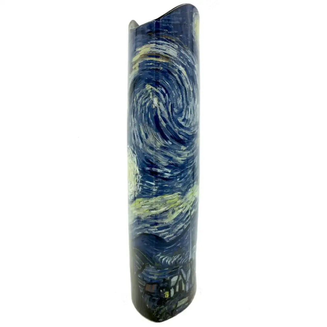 Museum replica Starry Night vase with cypress tree and glowing yellow stars