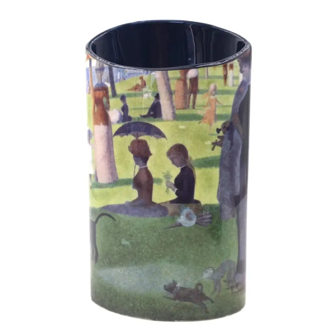 Ceramic vase with Seurat La Grande Jatte wraparound artwork