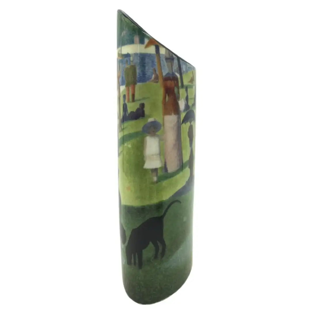 Oval museum art vase featuring Seurat Sunday Afternoon painting