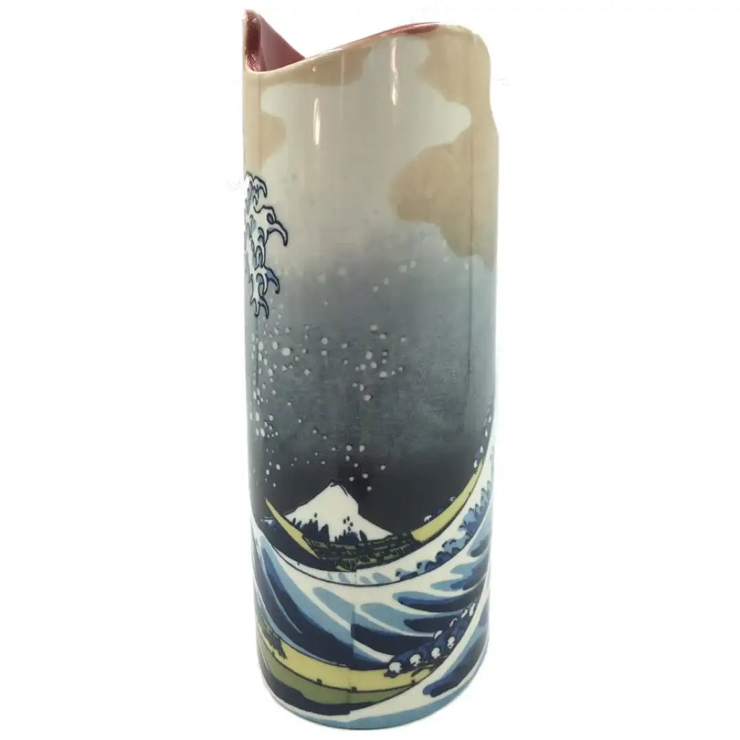 Japanese ukiyo-e wave design ceramic flower vase with uneven rim