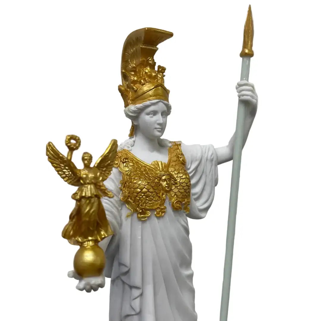 Athena Parthenos detail showing winged Nike in right hand and staff, classical Greek sculpture replica