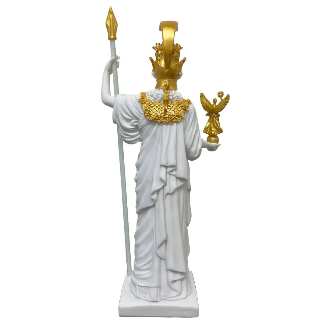 Back view Ancient Greek Athena statue holding Nike goddess of victory, Parthenon replica collectible figurine