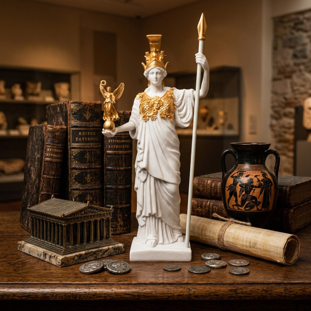 Athena Parthenos Greek Goddess Holding Nike Statue Gold Details 11.75H