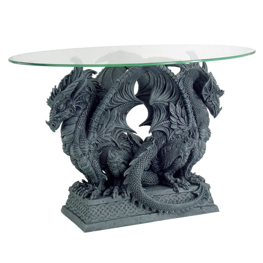 Double Dragon End or Side Table with Glass 24H