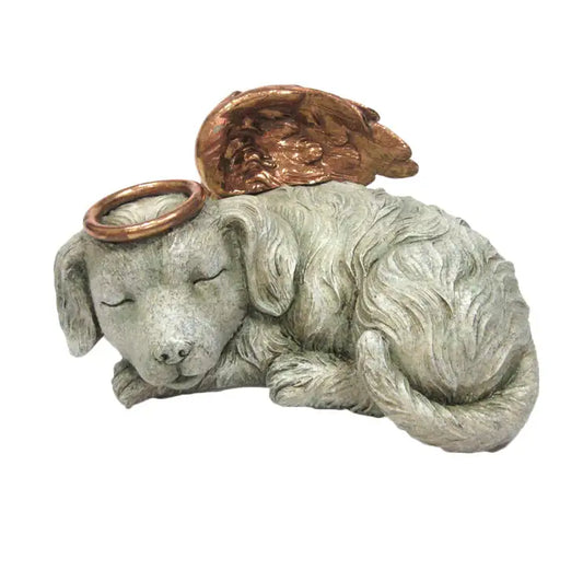 Sleeping Angel Dog Urn with Halo – Pet Memorial Urn in Soft Grey Finish