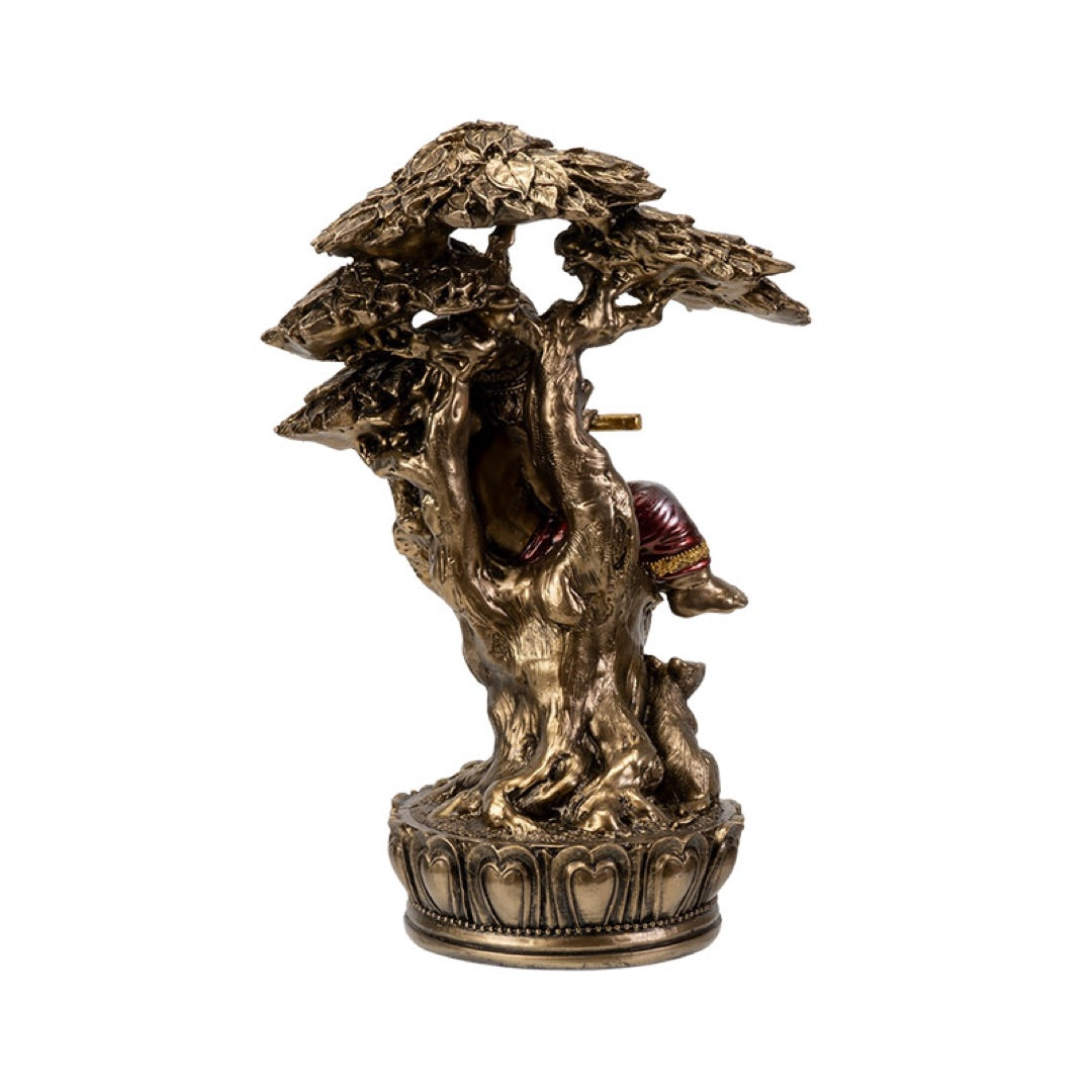 Ganesha Ganesh Playing Music Under Tree Hindu Statue Bronze Finish
