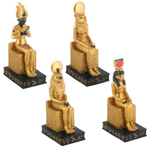 Egyptian Gods Miniature Set of 4 - Seated Osiris Sekhmet Horus Isis 3.75H
