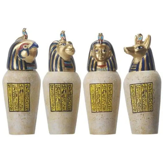 Egyptian Canopic Jar Set of 4 - Jackal Falcon Human Lion